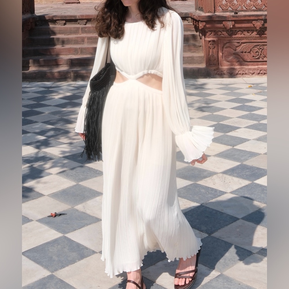 Elegant Cream Long Sleeve Dress Zara